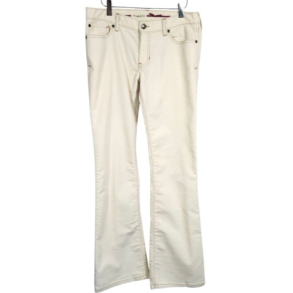 Y2K Abercrombie & Fitch Women's Ivory Corduroy Pants Size 8 Flare VTG